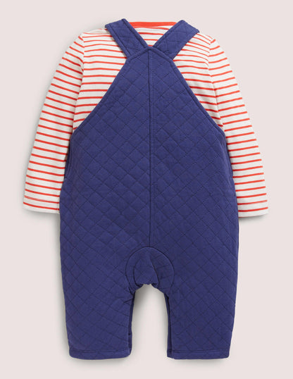 Quilted Dungaree Set-Starboard Blue Tractor