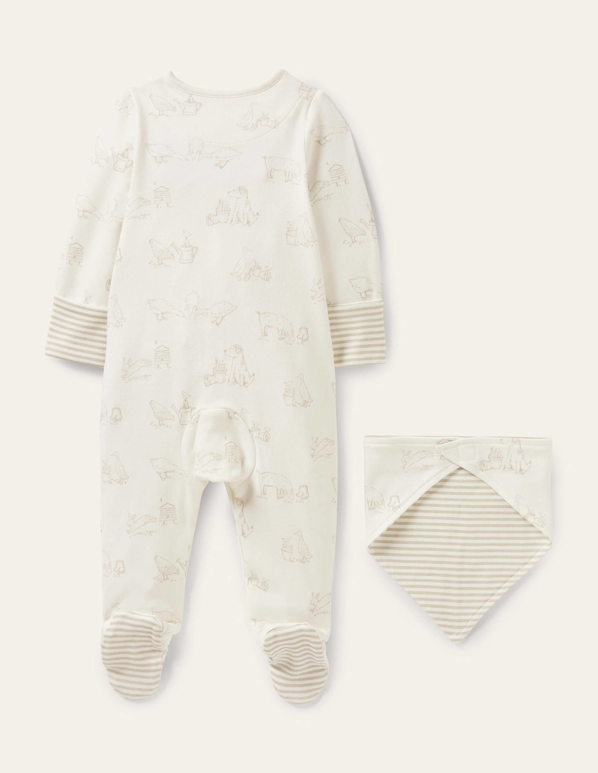 Newborn Sleepsuit & Bib Set-Ivory Farmyard - Image 2