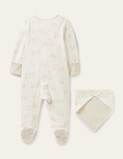 Set mit Schlafanzug und Lätzchen für Neugeborene-Naturweiß, Bauernhof-2