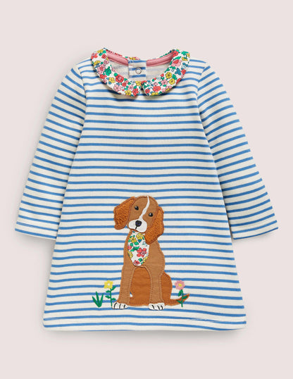 Sweatshirtkleid mit Applikation-Naturweiß/Elisabethanisches Blau, Hund