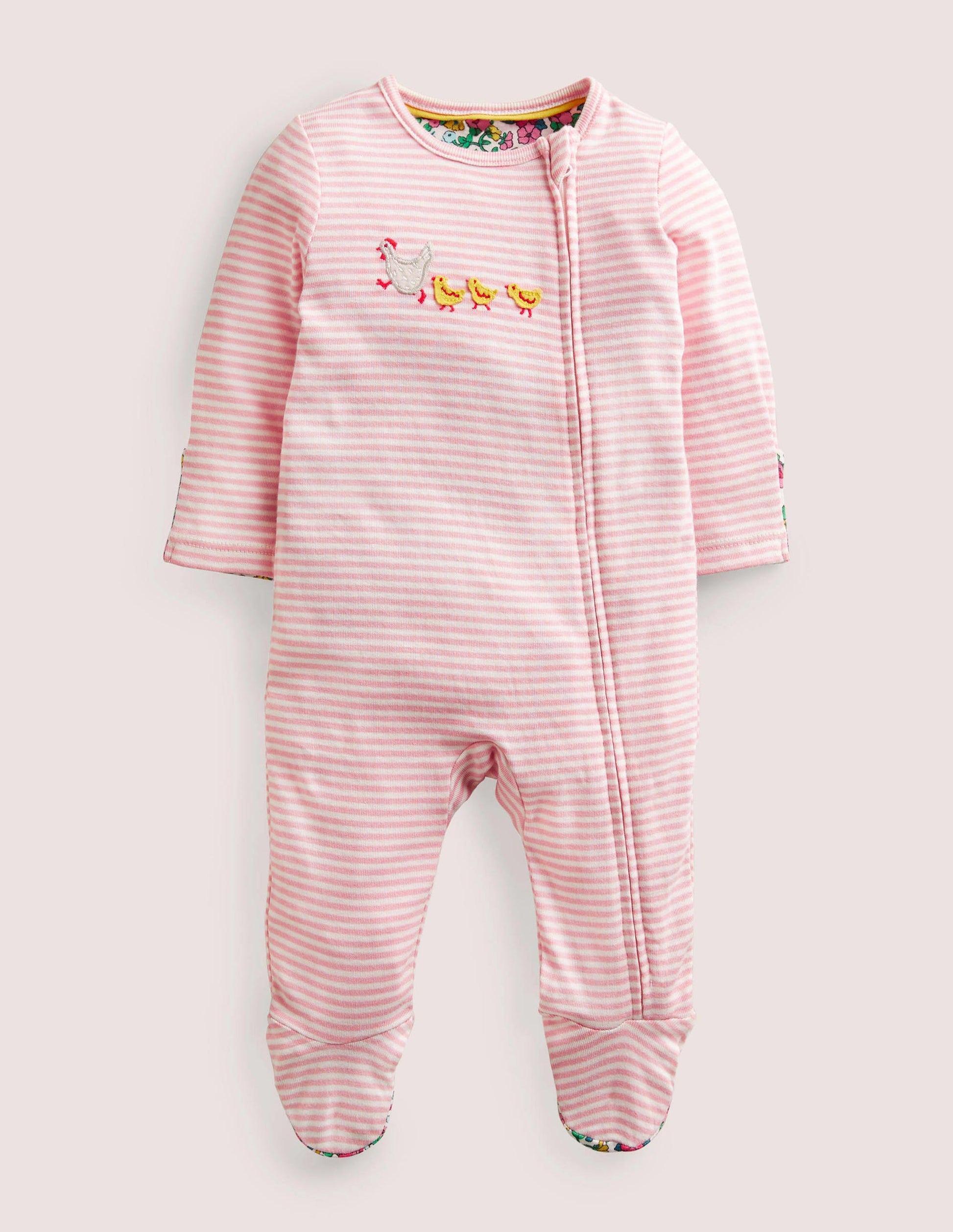 Girls Zip Sleepsuit-Ivory Hen House-1