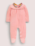 Velour Collared Sleepsuit-Boto Pink/Multi Posy
