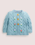 Cable Cardigan-Aqua Blue Floral