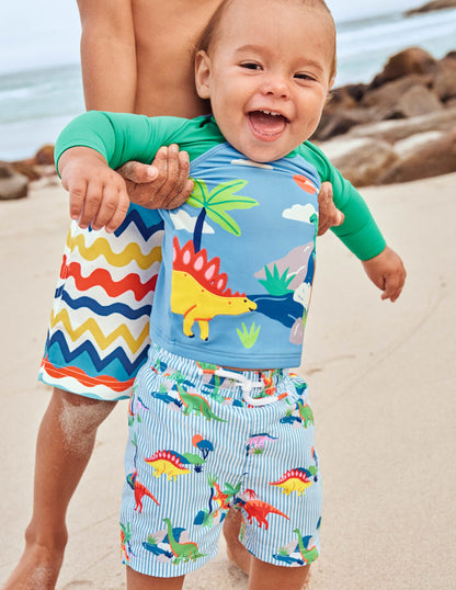 Swim Shorts-Surfboard Blue Dino Scene
