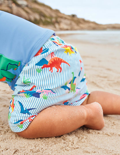 Swim Shorts-Surfboard Blue Dino Scene
