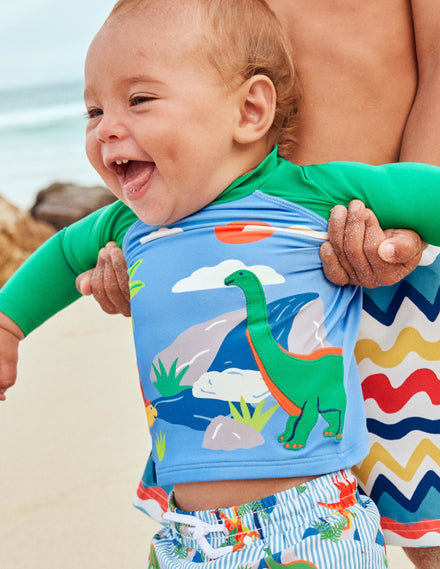 Badeshirt-Surfbrett-Blau, Dinoszene