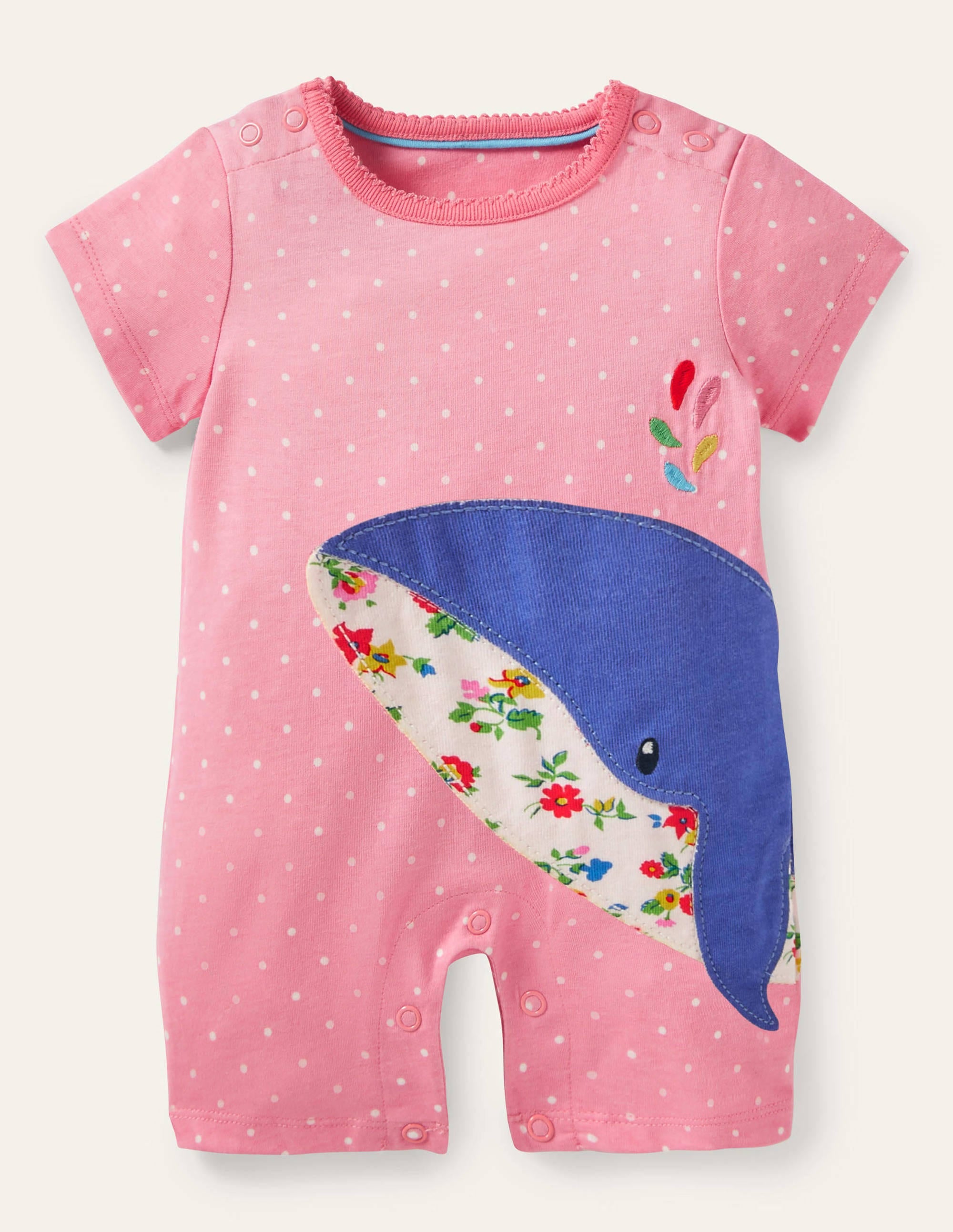 Barboteuse en jersey à appliqué-Baleine pois roses - Image 1
