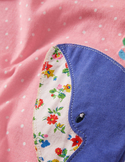 Jerseystrampler mit Applikation-Rosa, Getupft/Wal