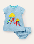 Robe en jersey à appliqué-Méduse ivoire/aigue-marine