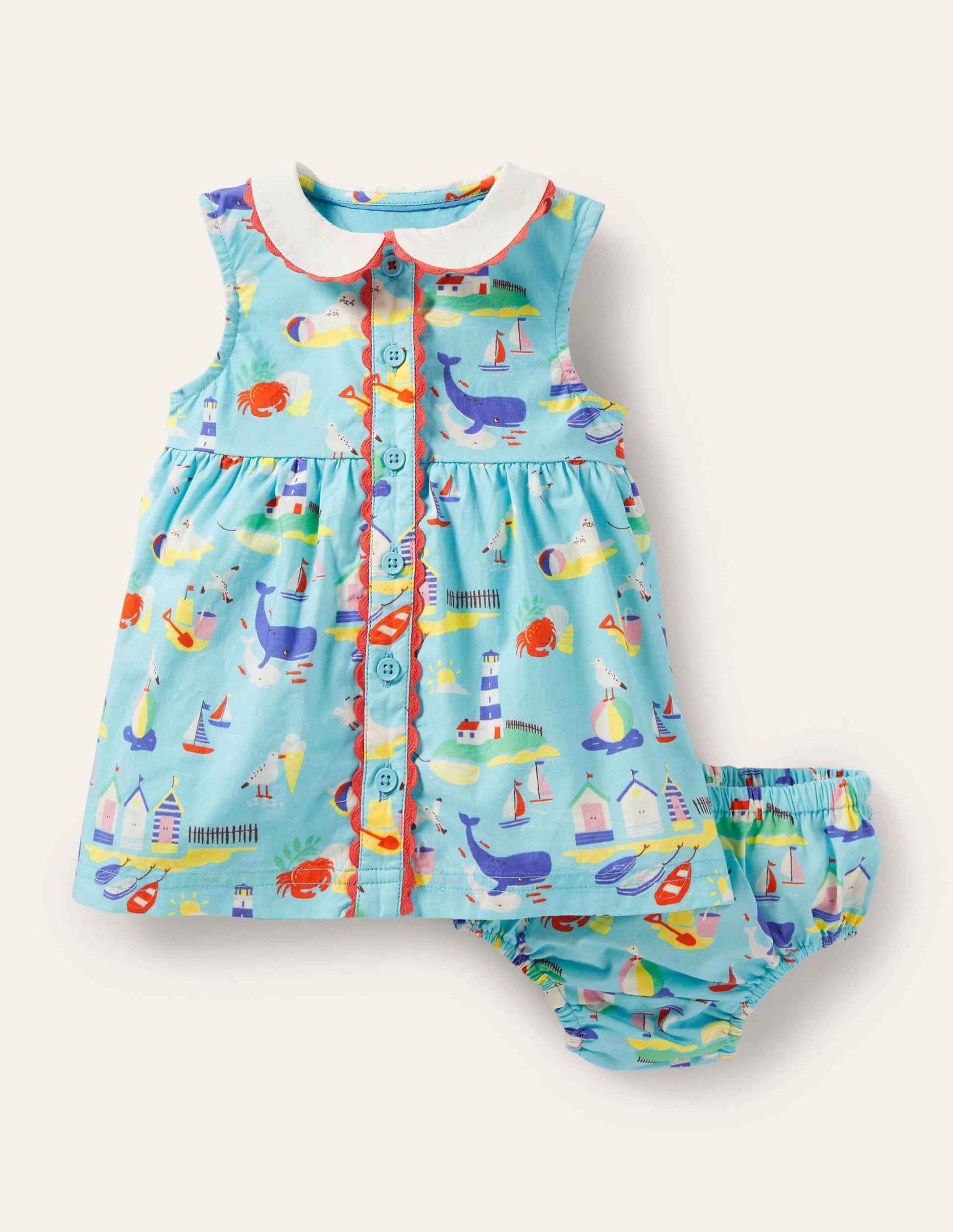 Ärmelloses Kleid mit Kragen-Wasserblau, Küstenszene-4