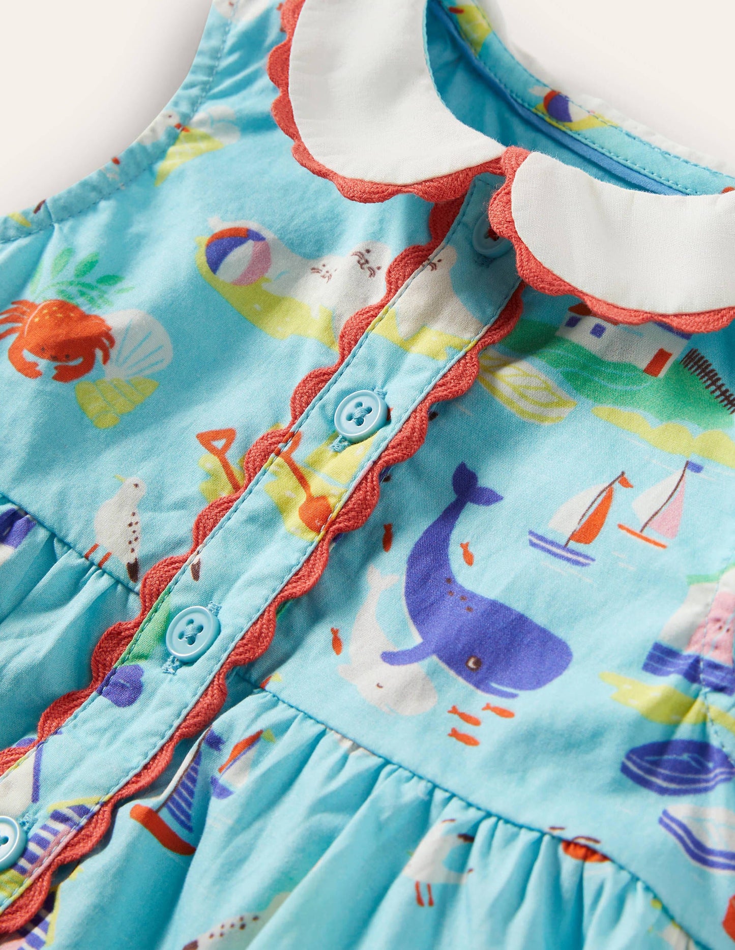 Ärmelloses Kleid mit Kragen-Wasserblau, Küstenszene