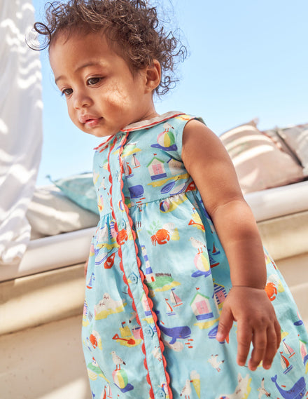 Ärmelloses Kleid mit Kragen-Wasserblau, Küstenszene