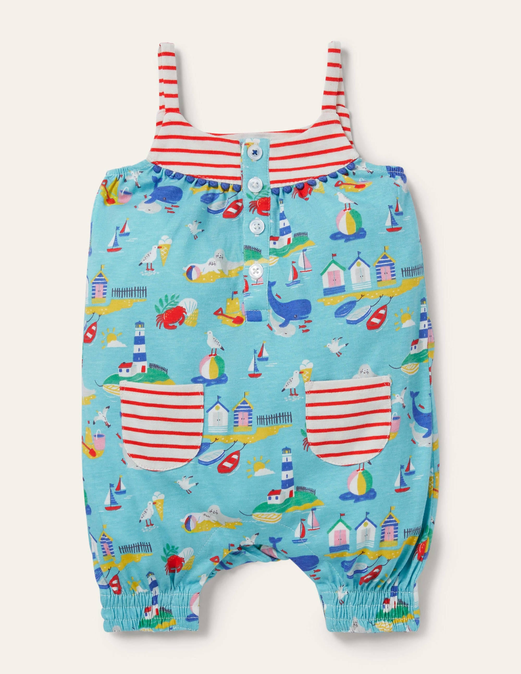 Jersey Strappy Romper-Aqua Coastal Scene - Image 1