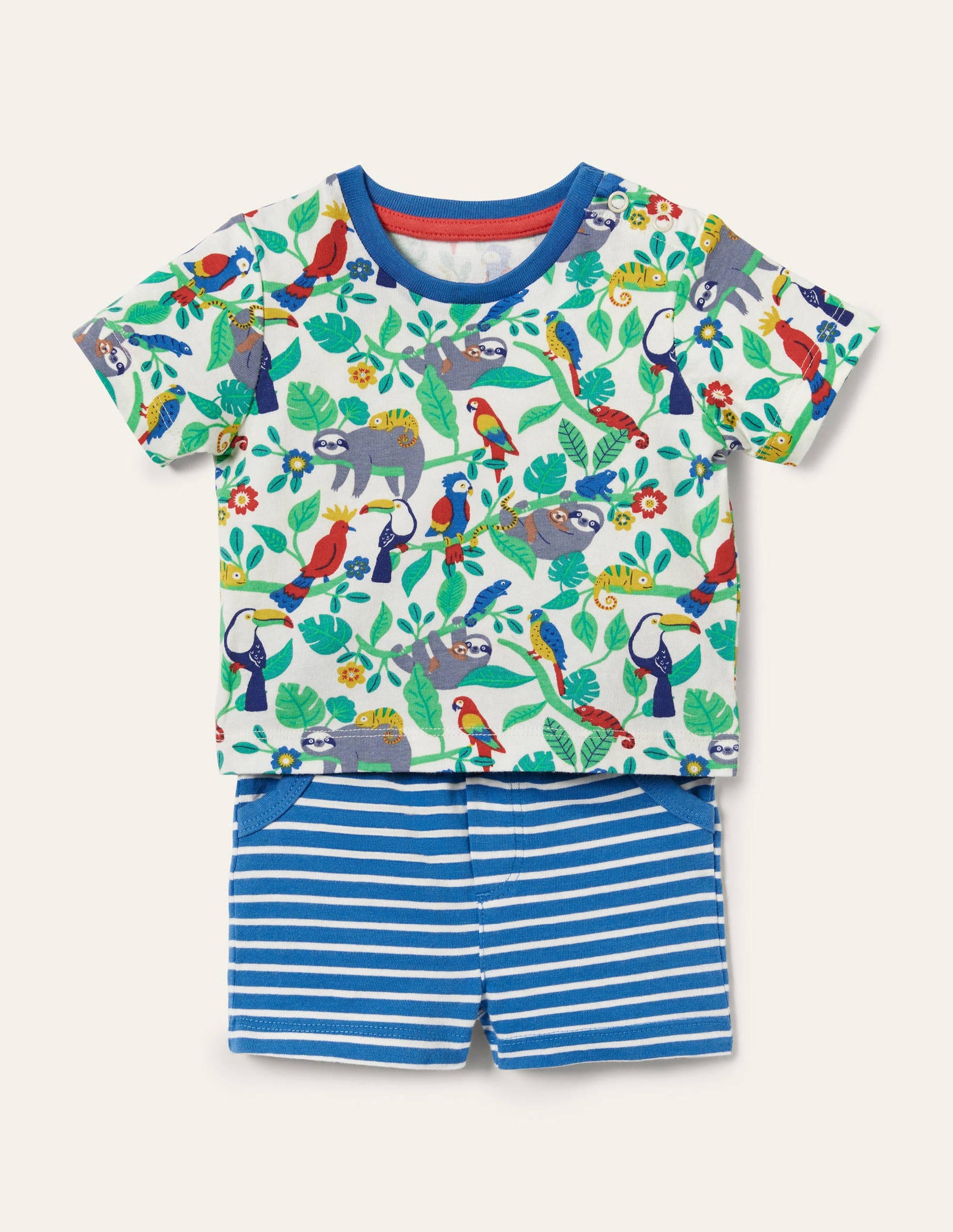Ensemble T-shirt imprimé et short-Paresseux ivoire-1