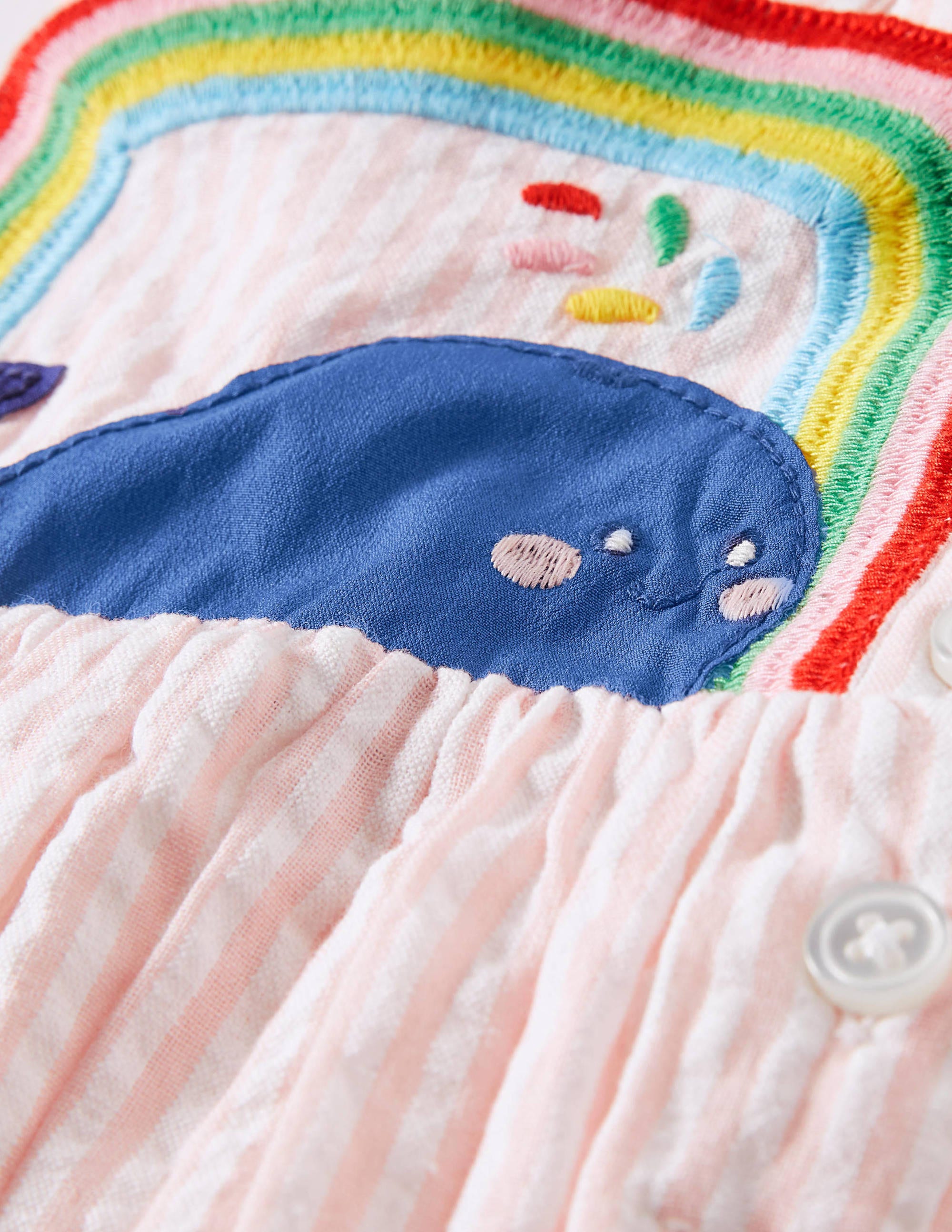 Appliqué Whale Woven Romper-Ivory/Pink Ticking Whale - Image 3
