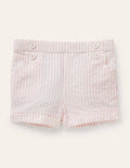 Short bouffant tissé-Coutil ivoire/limonade rose
