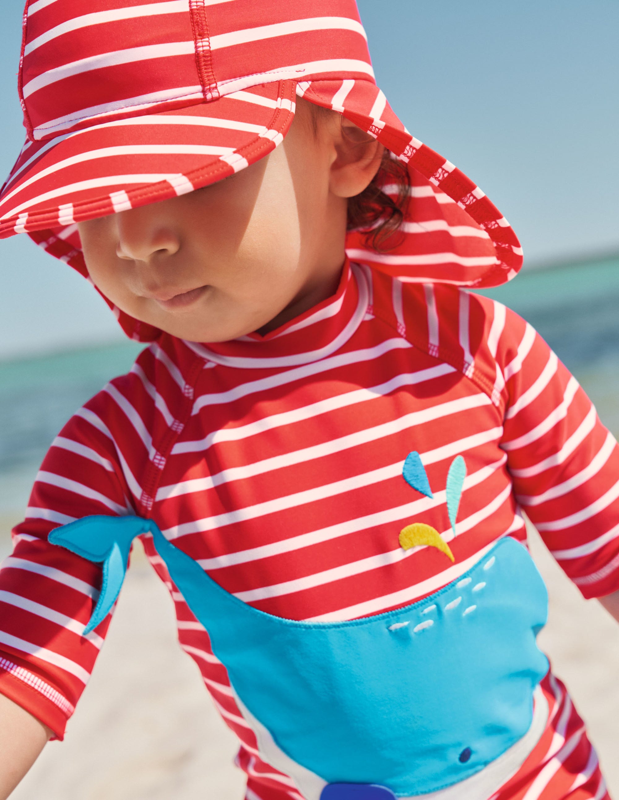 Chapeau de bain avec protection solaire-Rouge feu/ivoire - Image 4