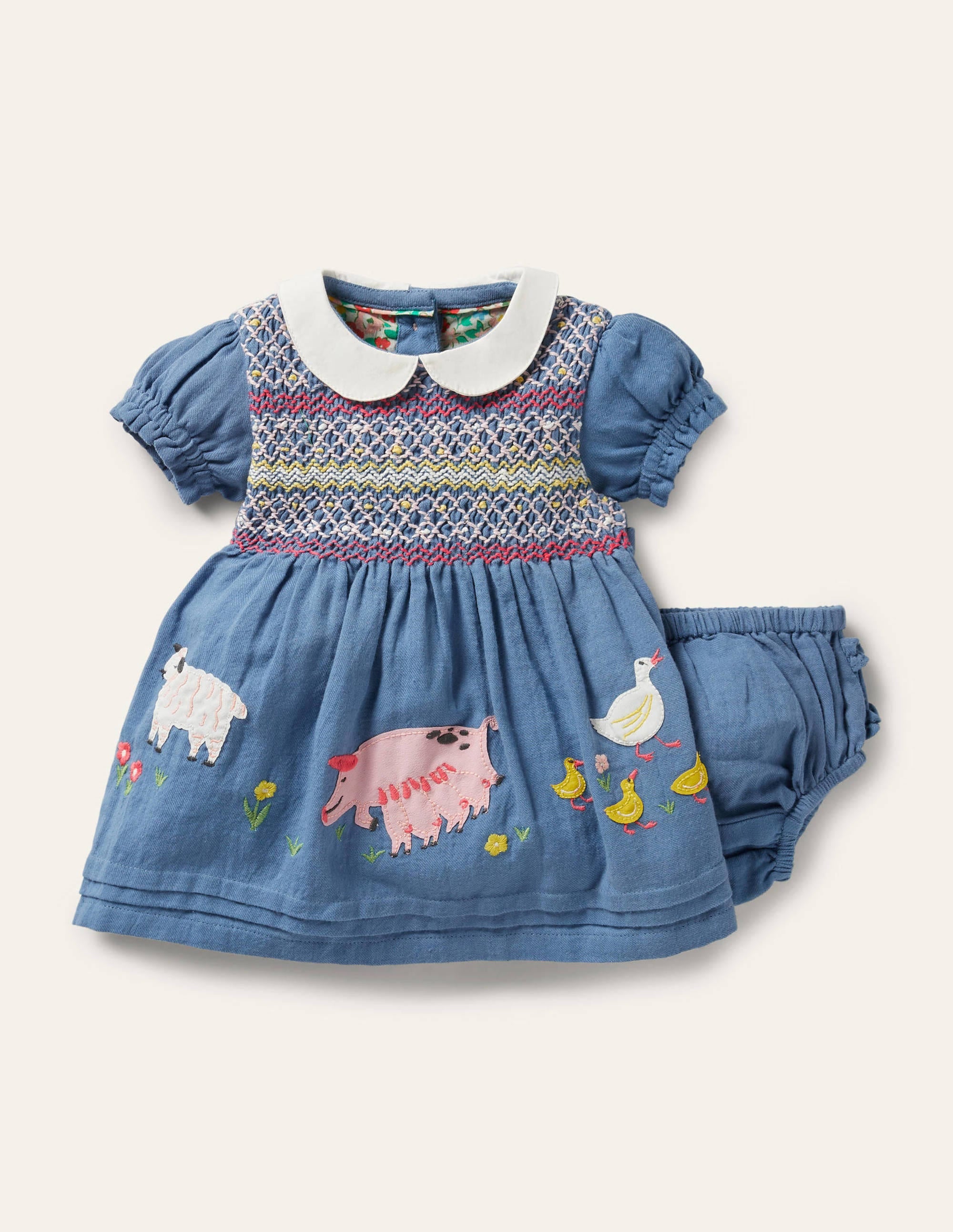 Robe rétro à manches bouffantes-Animaux de la ferme bleu élisabéthain - Image 1