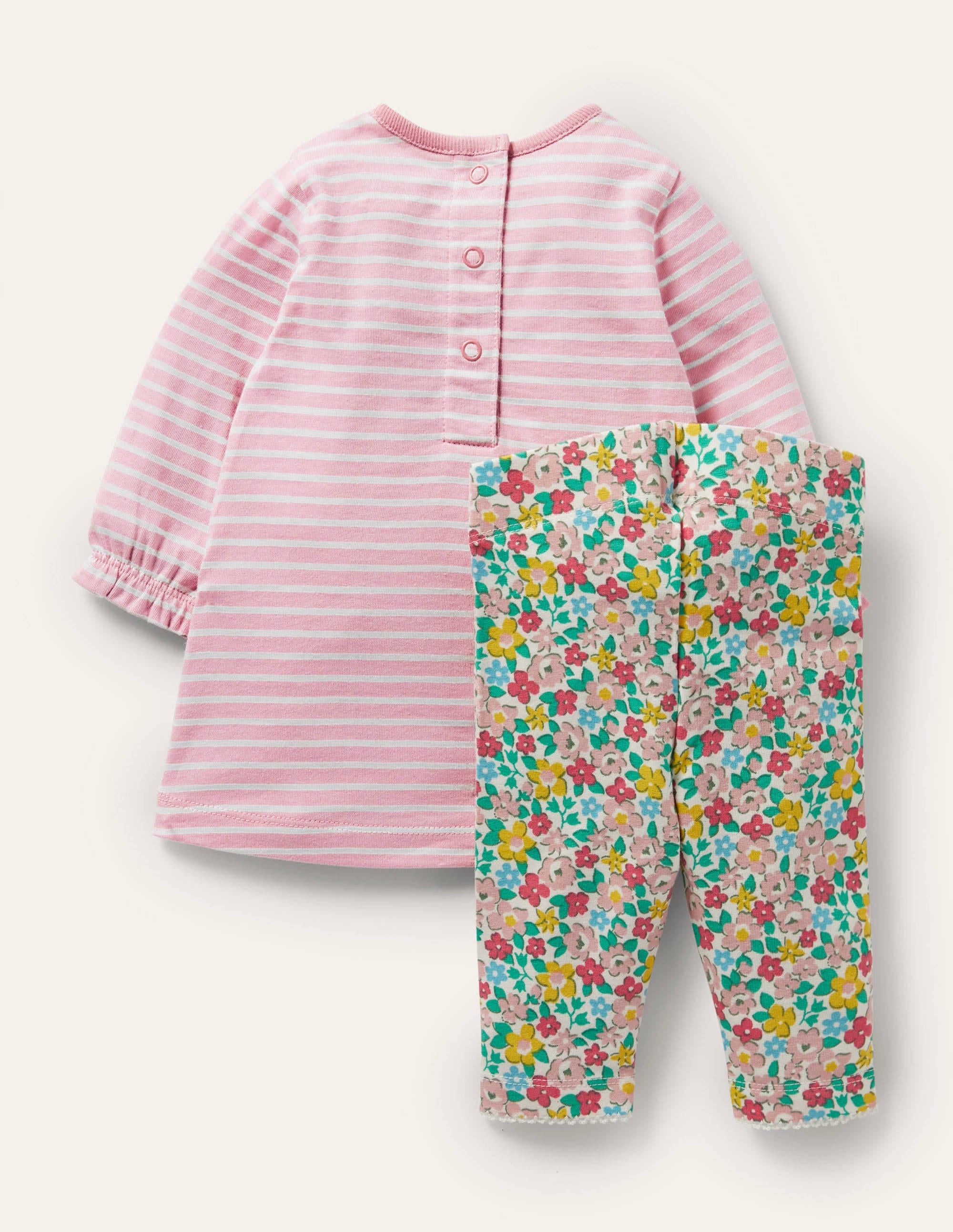 Set aus Jersey-Kleid und Leggings-Delfinrosa, Frühlingsblumen/Pferde - Image 2