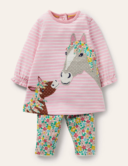 Ensemble robe et legging en jersey-Chevaux motif Spring Floral rose boto-1