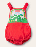 Appliqué Bib Romper-Strawberry Tart Scene