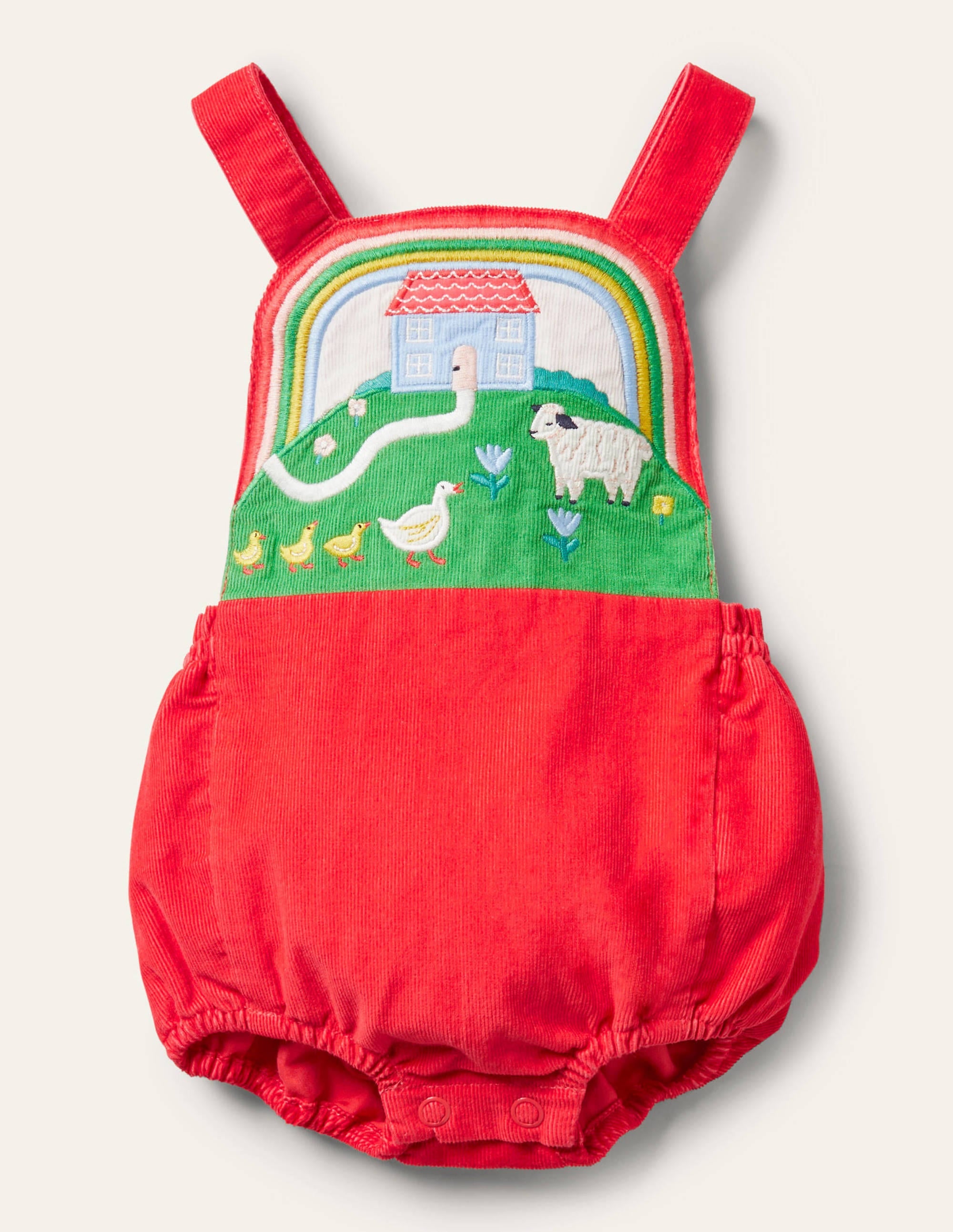 Appliqué Bib Romper-Strawberry Tart Scene - Image 1