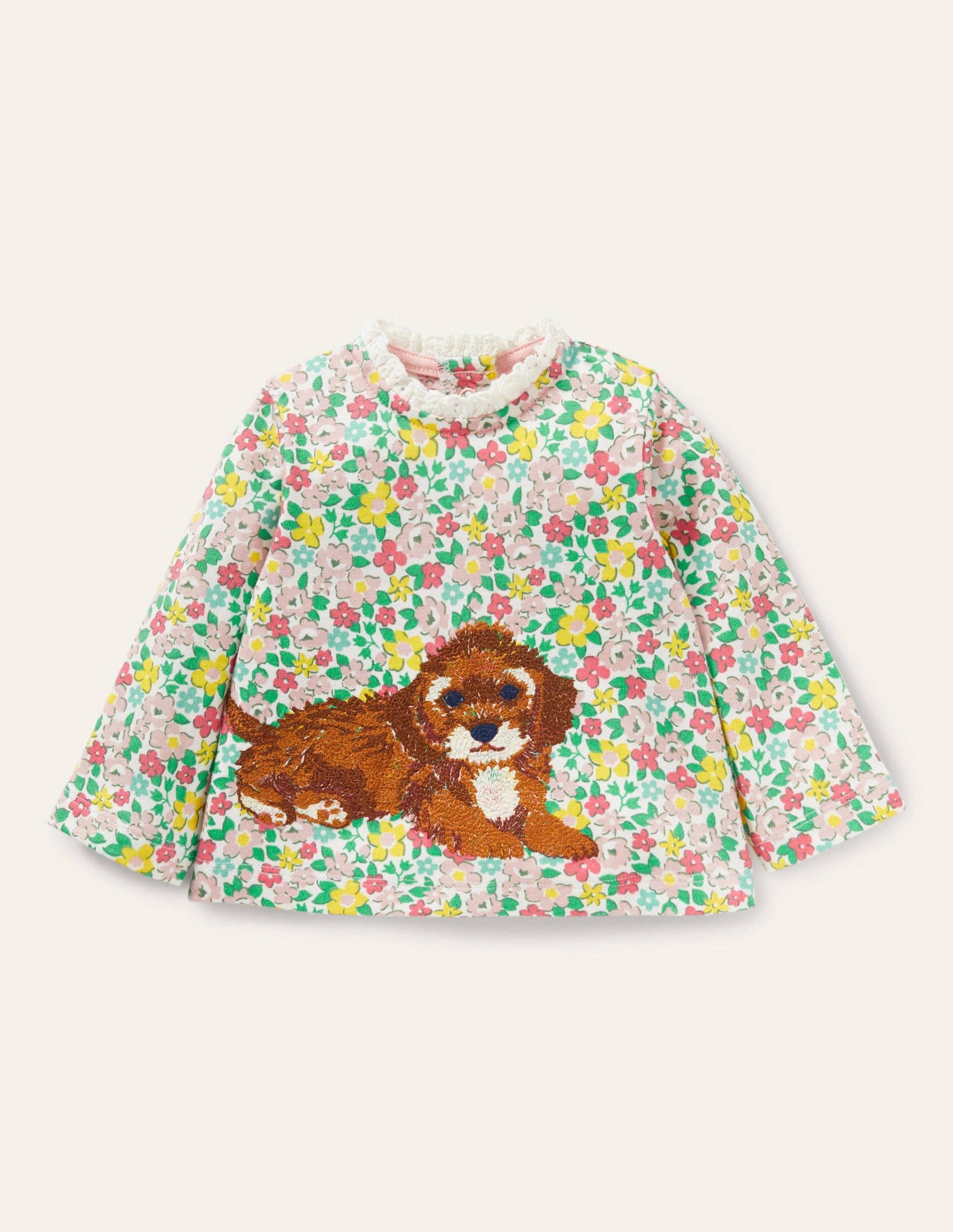 Oberteil mit Superstitch-Bunt, Blumenmuster/Hunde-1