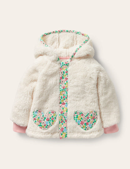 Teddy-Jacke mit Herztasche-Hellbeige