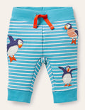Appliqué Jersey Trousers-Ivory/Aqua Puffins