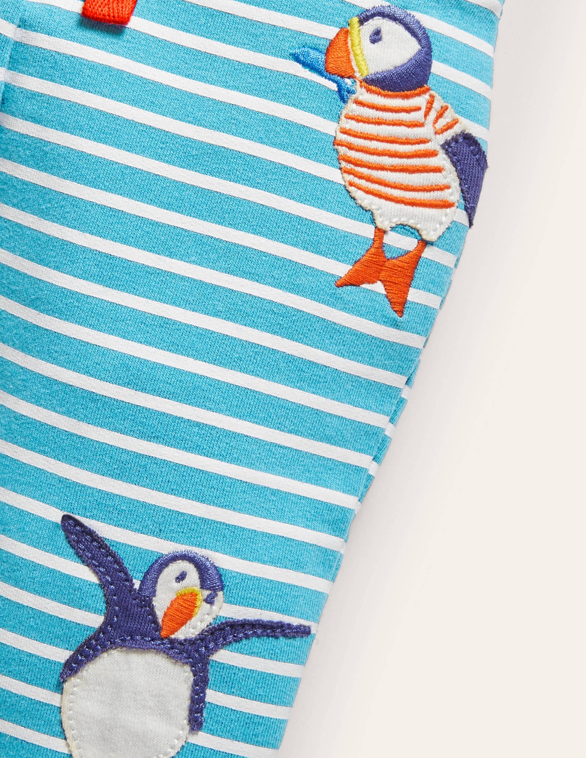 Appliqué Jersey Trousers-Ivory/Aqua Puffins - Image 3