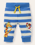 Appliqué Jersey Trousers-Blue/Ivory Space Animals