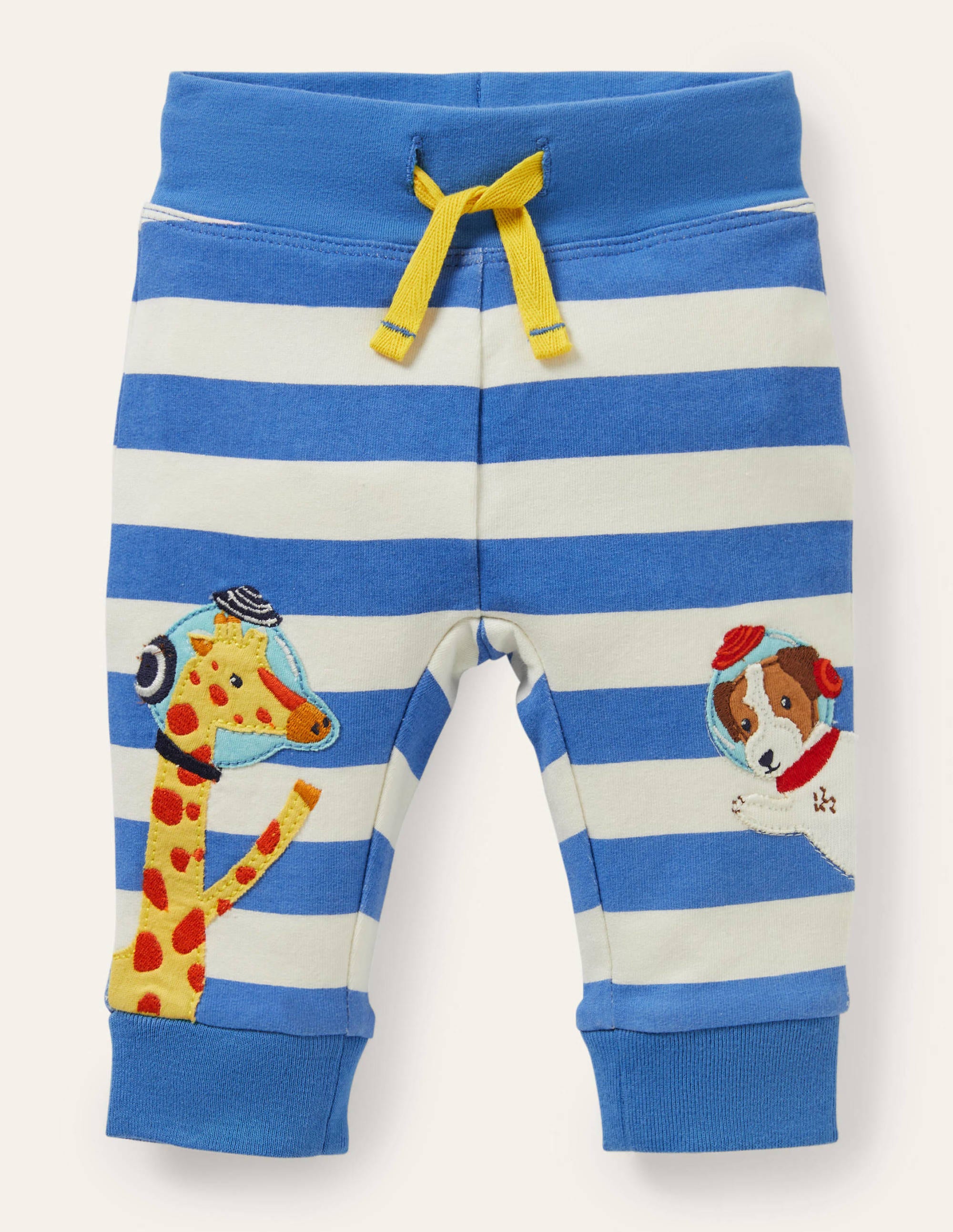 Pantalon en jersey à appliqué-Animaux spatiaux bleu/ivoire - Image 1