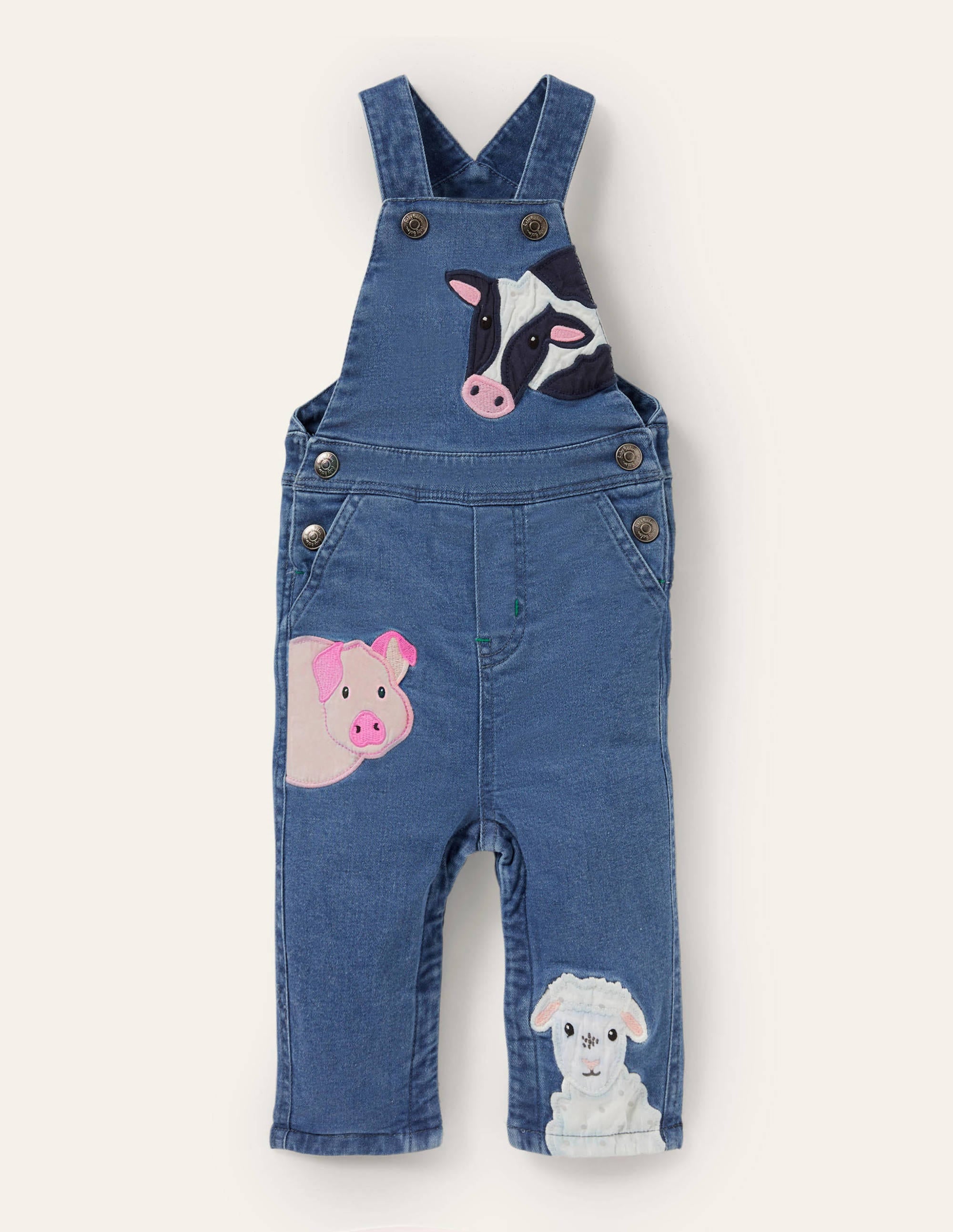 Denim-Latzhose mit Applikation-Chambray, Bauernhoftiere - Image 1