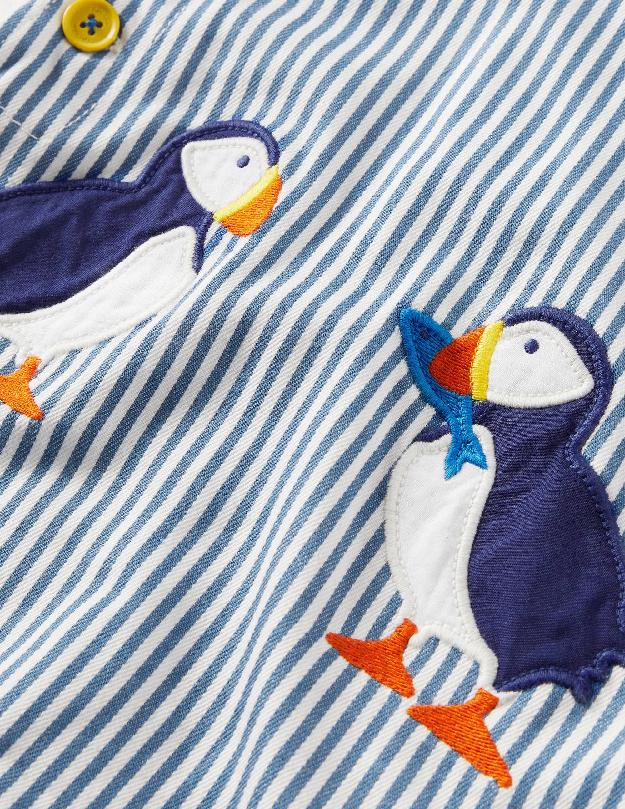 Appliqué Woven Romper-Ivory/Elizabethan Blue Puffins - Image 3