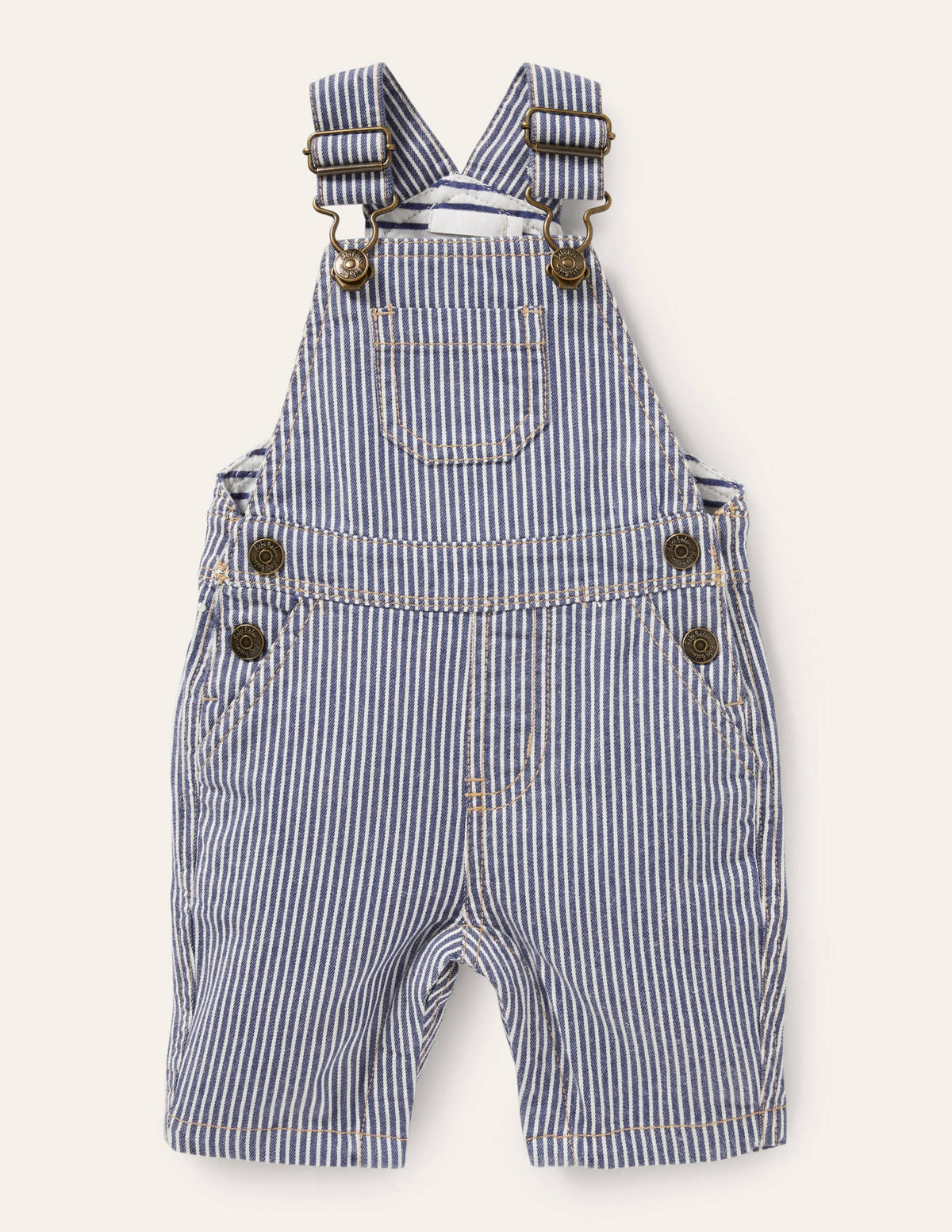 Patch Pocket Dungarees-Ivory/Georgian Blue Ticking - Image 1
