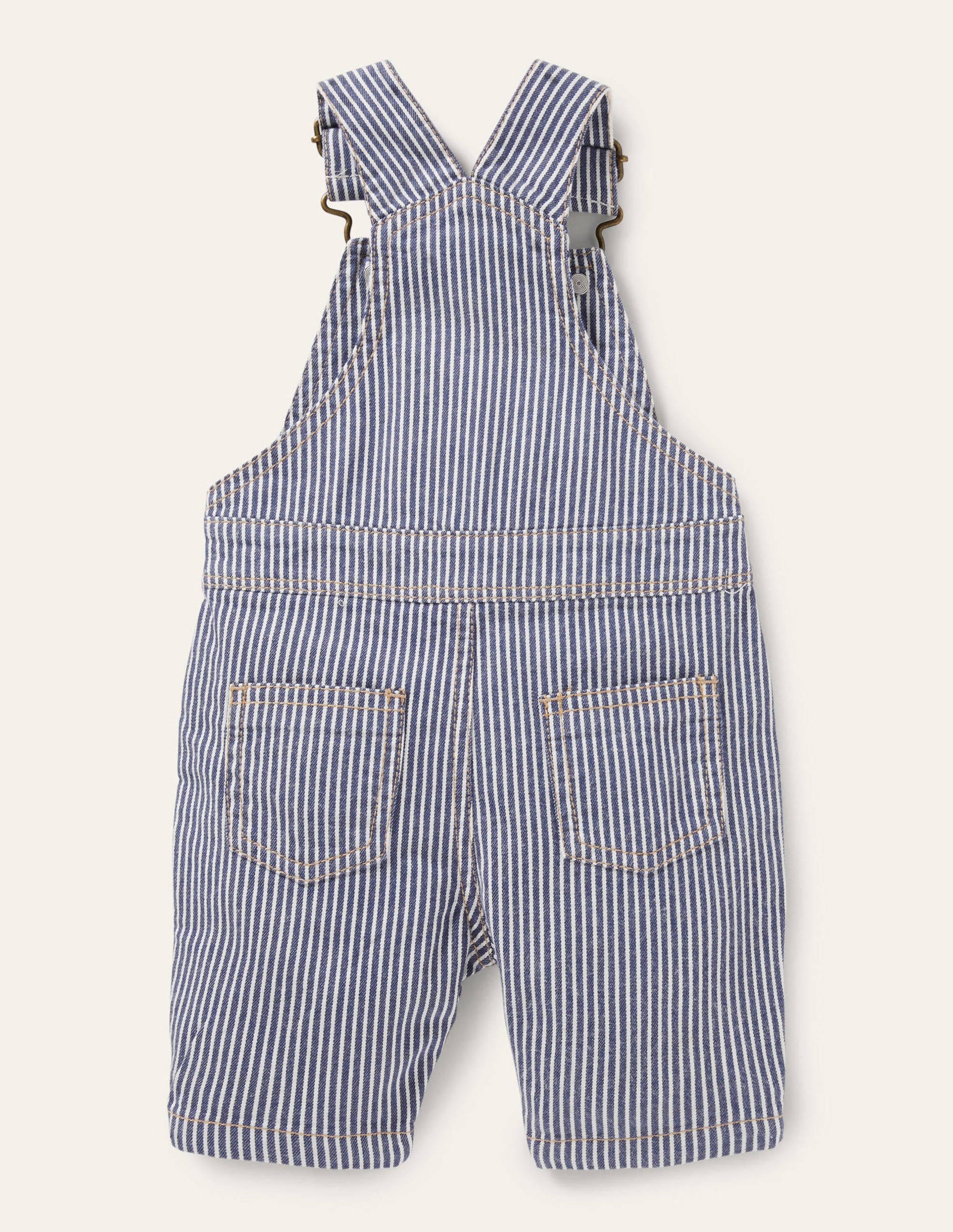 Patch Pocket Dungarees-Ivory/Georgian Blue Ticking-2