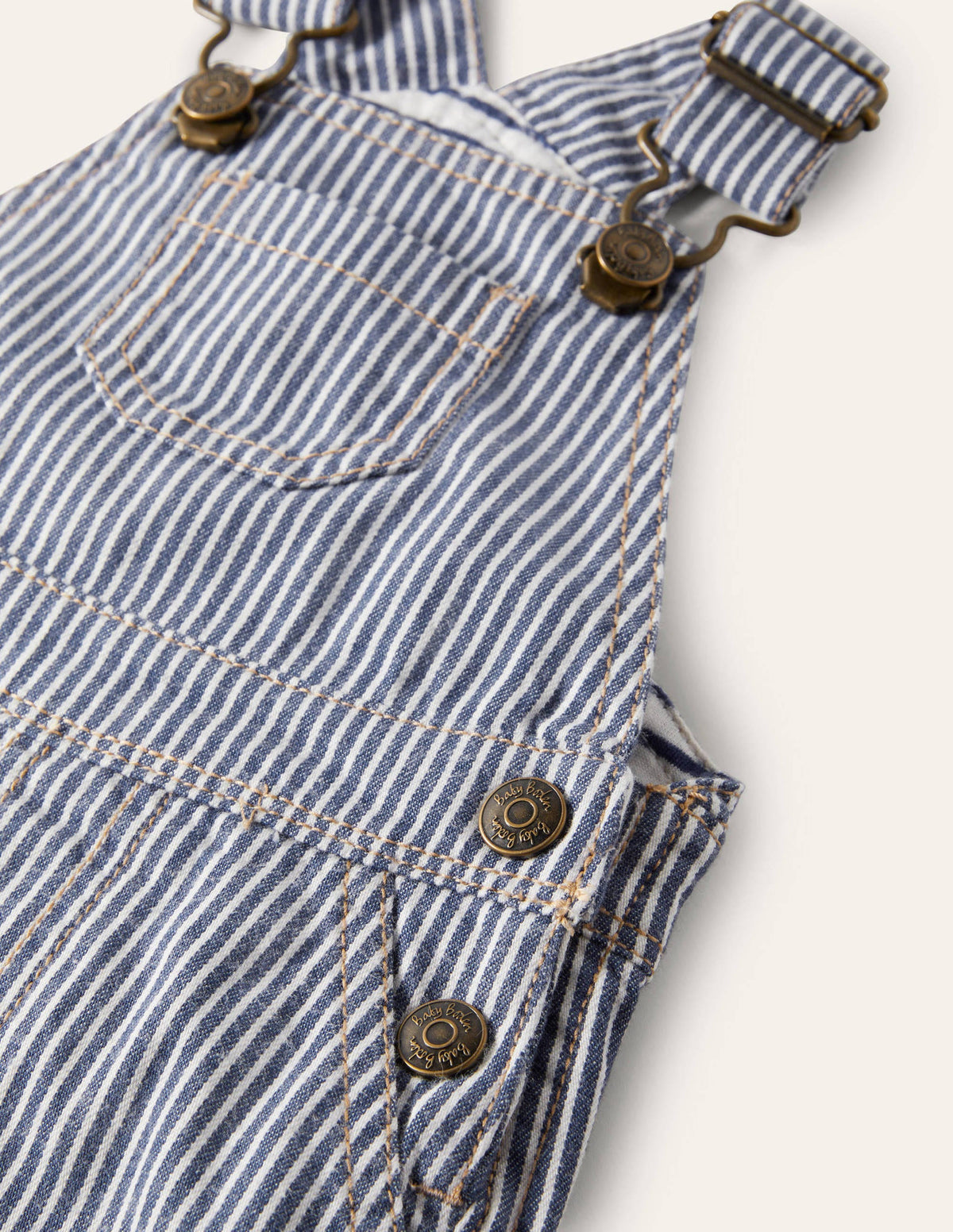 Patch Pocket Dungarees-Ivory/Georgian Blue Ticking - Image 3