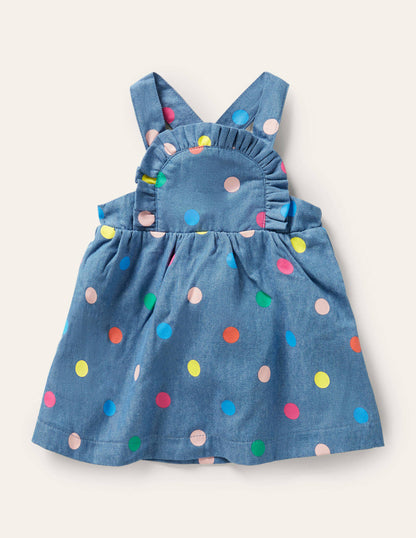 Multi Spot Pinnie Dress-Chambray Multi Spot