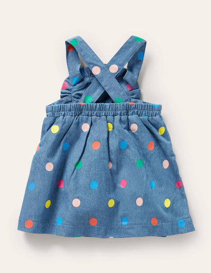 Multi Spot Pinnie Dress-Chambray Multi Spot