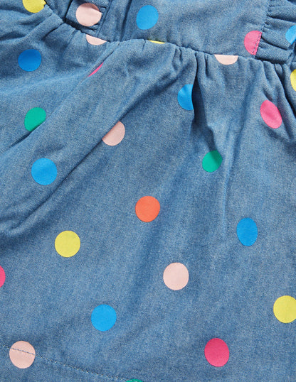 Multi Spot Pinnie Dress-Chambray Multi Spot