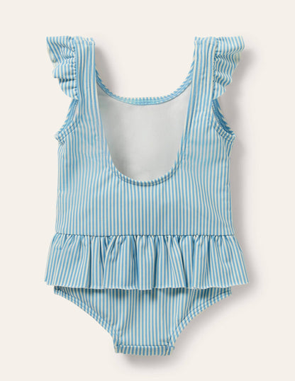 Hübscher Badeanzug mit gerüschter Taille-Blau/Naturweiß, Erdbeeren-2