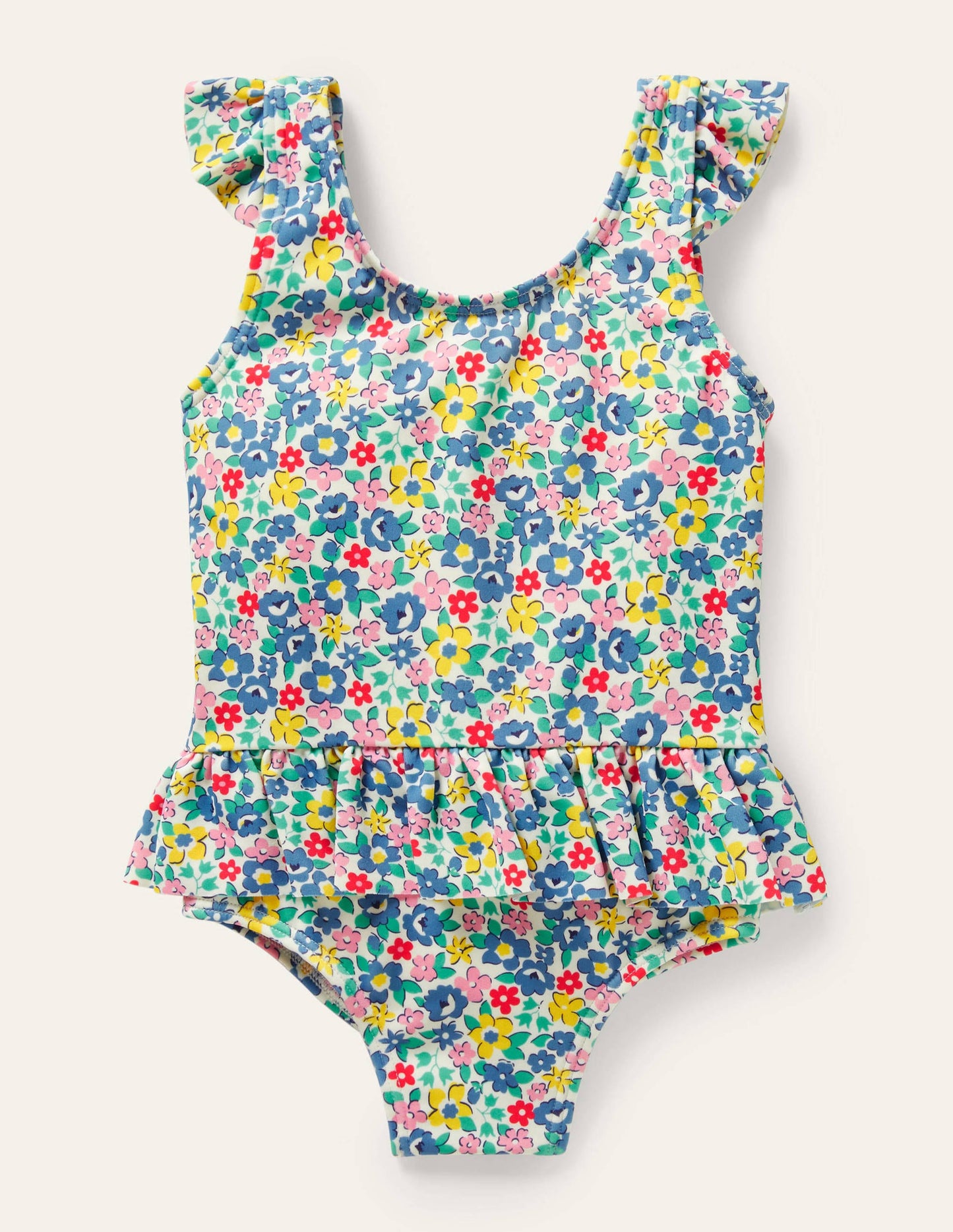 Hübscher Badeanzug mit gerüschter Taille-Bunt, Frühlingsblumen