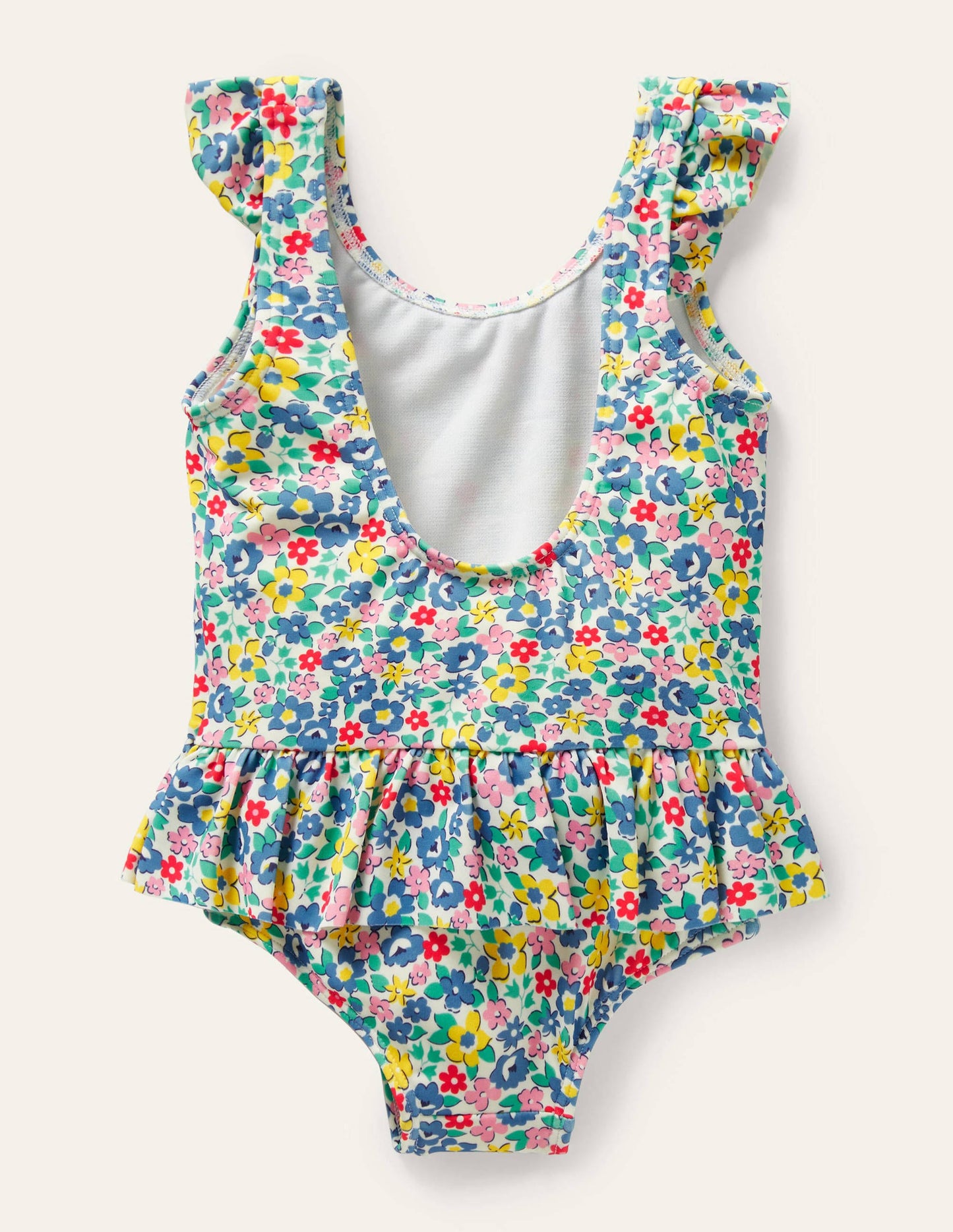 Hübscher Badeanzug mit gerüschter Taille-Bunt, Frühlingsblumen