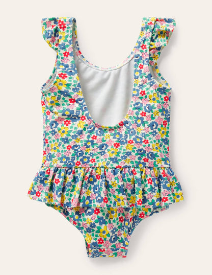 Hübscher Badeanzug mit gerüschter Taille-Bunt, Frühlingsblumen-2