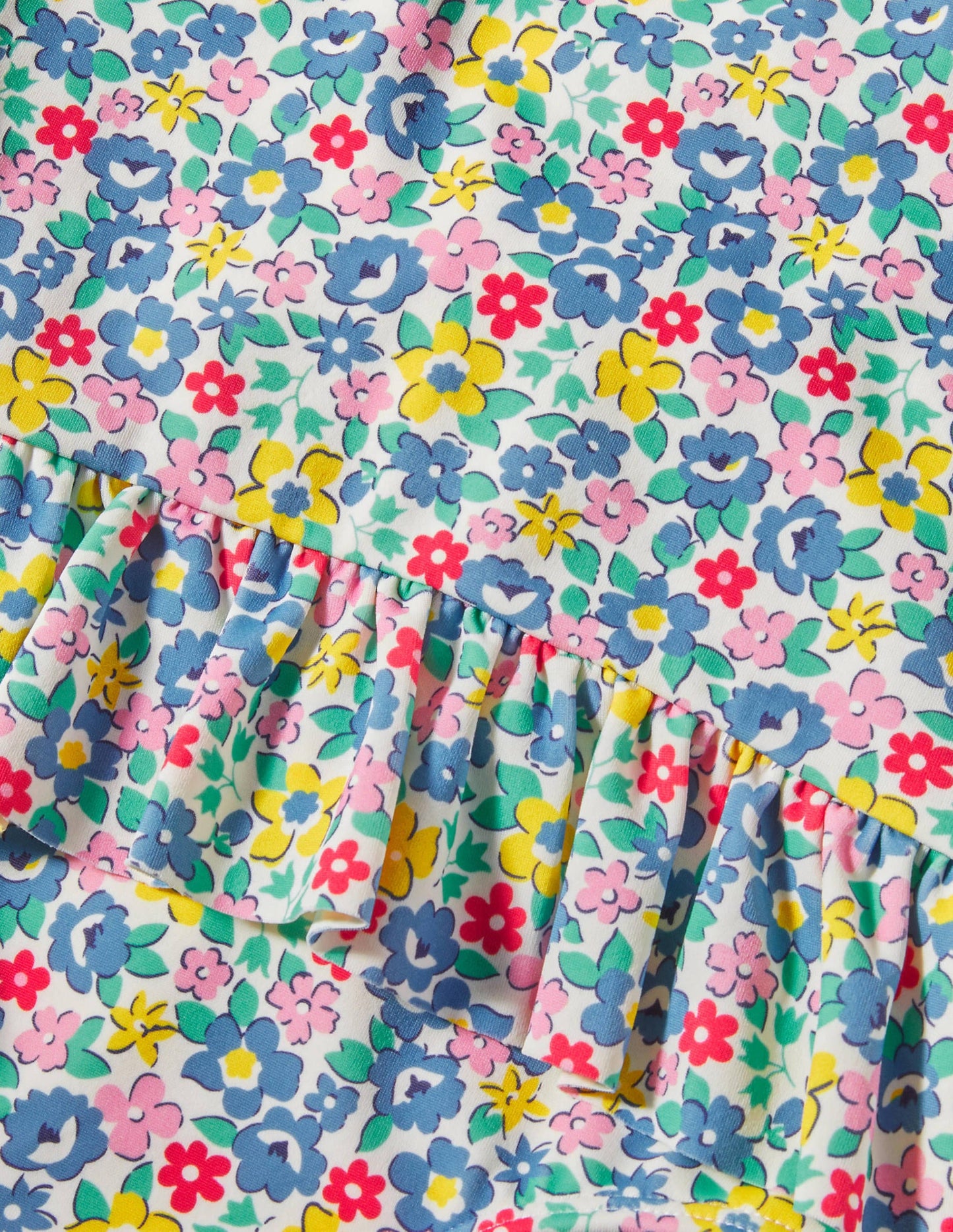 Hübscher Badeanzug mit gerüschter Taille-Bunt, Frühlingsblumen