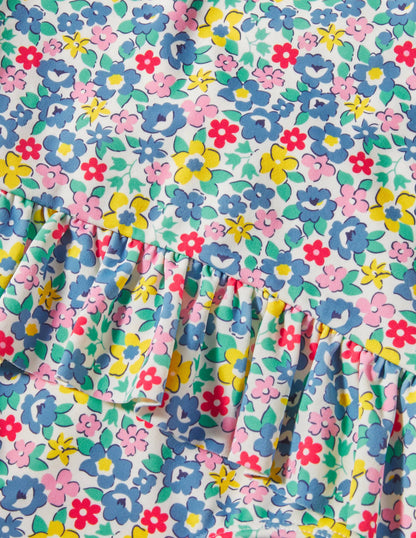 Hübscher Badeanzug mit gerüschter Taille-Bunt, Frühlingsblumen-3