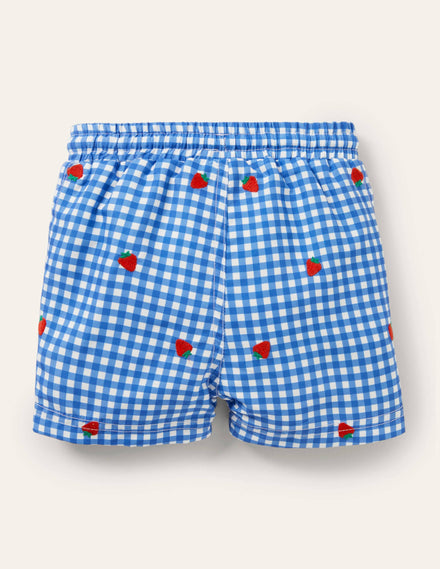 Badeshorts-Elisabethanisches Blau, Vichykaros