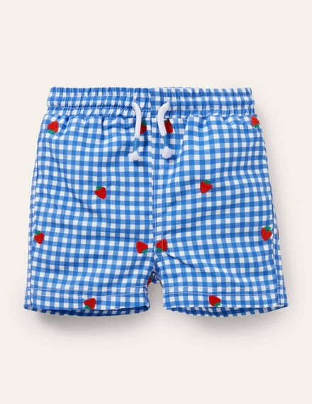 Badeshorts-Elisabethanisches Blau, Vichykaros