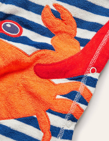 Frottee-Kapuzenponcho mit Krabbenmotiv-Marokkoblau/Naturweiß, Krabbe
