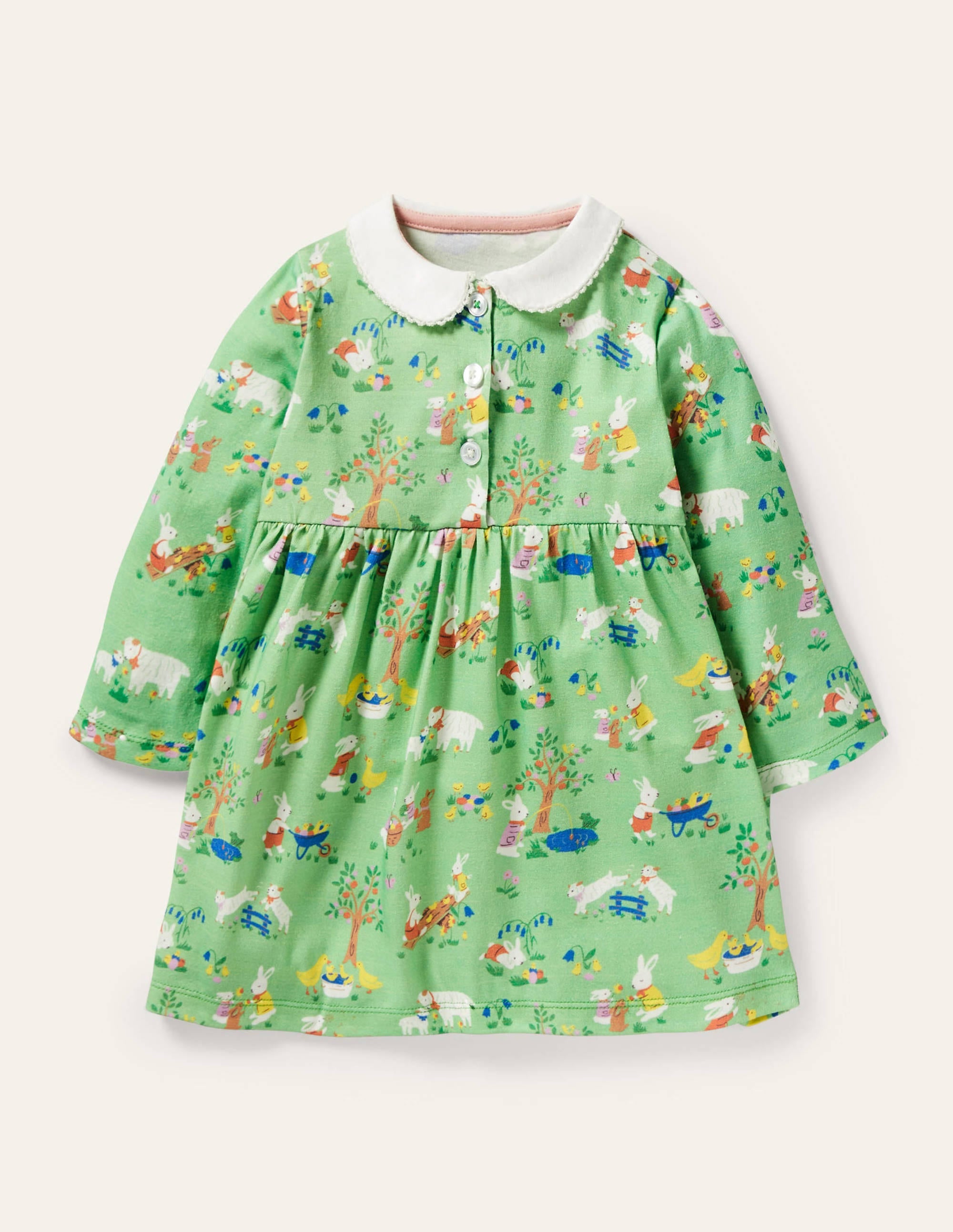 Jerseykleid mit Kragen-Brunnengrün, Frühlingsmuster - Image 1
